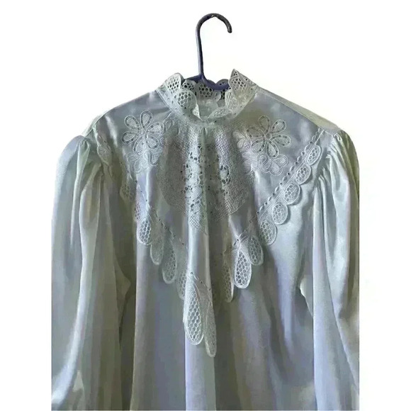 Vintage Cris Devi Crew Neck Cutout White Button Blouse Women Size 44 Xl - Picture 2 of 11